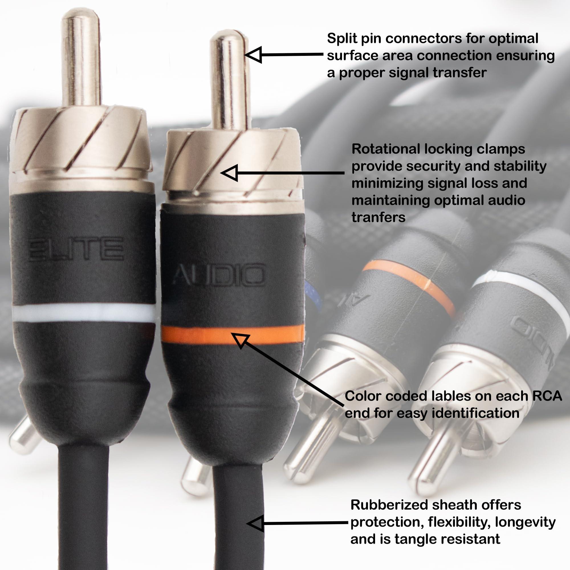 Elite Audio Elite Audio, EA-PRM415 + EA-PRM1.5, RCA Cable Bundle, 100 Percent OFC Copper Cable, Shielded and Twisted Wire, Male to Male Brass Connectors, 15 Feet 4-Channel and 1.5 Feet 2-Channel Pack