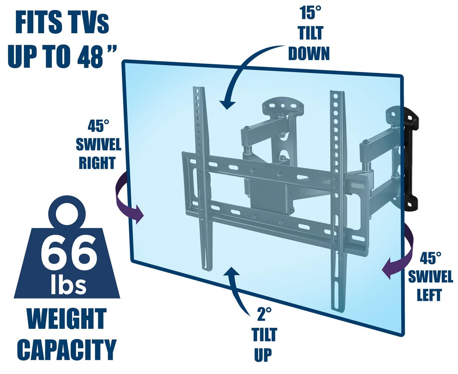 Mount-It! Mount-It! Corner TV Wall Mount - Full Motion Swivel Wall Mount Bracket Designed for Corner Installations, VESA 400x400 Pattern Fits 32, 37, 40, 42, 48 Inch Televisions, 66 Lbs Capacity