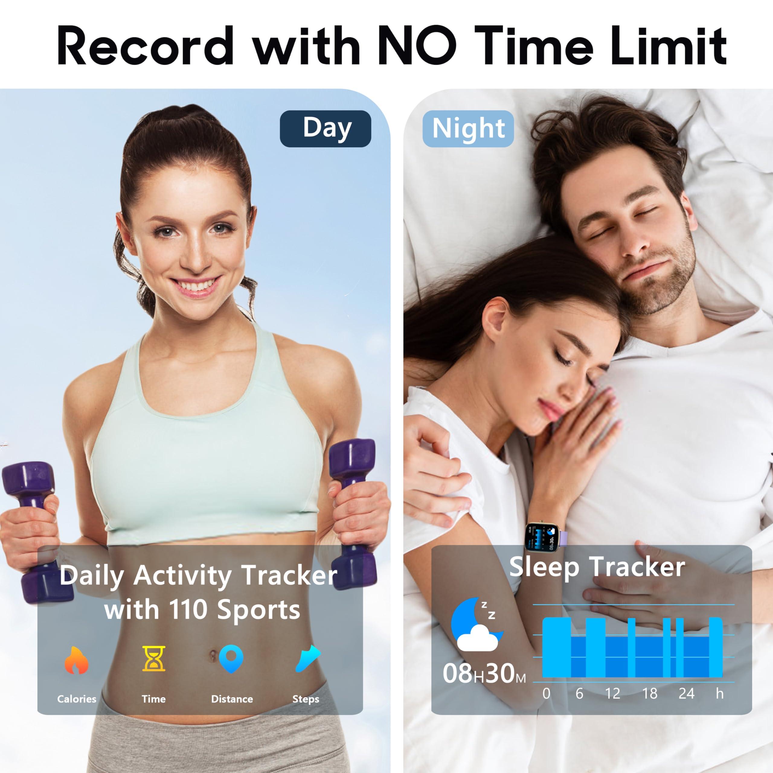 Popglory Popglory Smart Watch, 1.69\'\' Fitness Watch Women Men with Heart Rate, Blood Pressure, Blood Oxygen & Sleep Monitor, 110 Sports Modes Fitness Tracker, Waterproof Pedometer Compatible Android iPhone