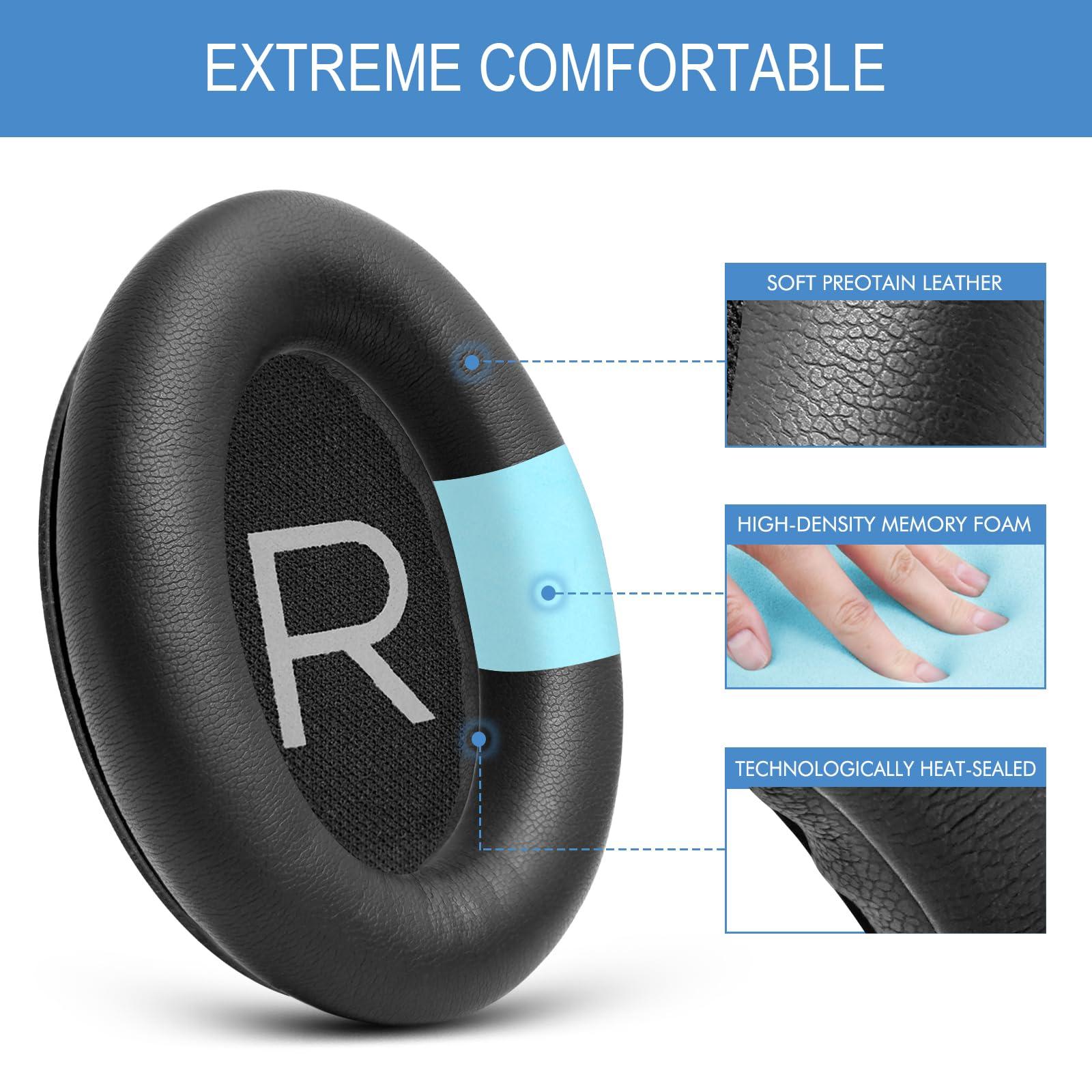 GEVO Earpads Cushions for Bose Headphones, Replacement Ear Pads for Bose QuietComfort 45/QuietComfort SE/New Quiet Comfort Wireless Over-Ear Headphones-Softer Leather, Luxury Memory Foam (Black)