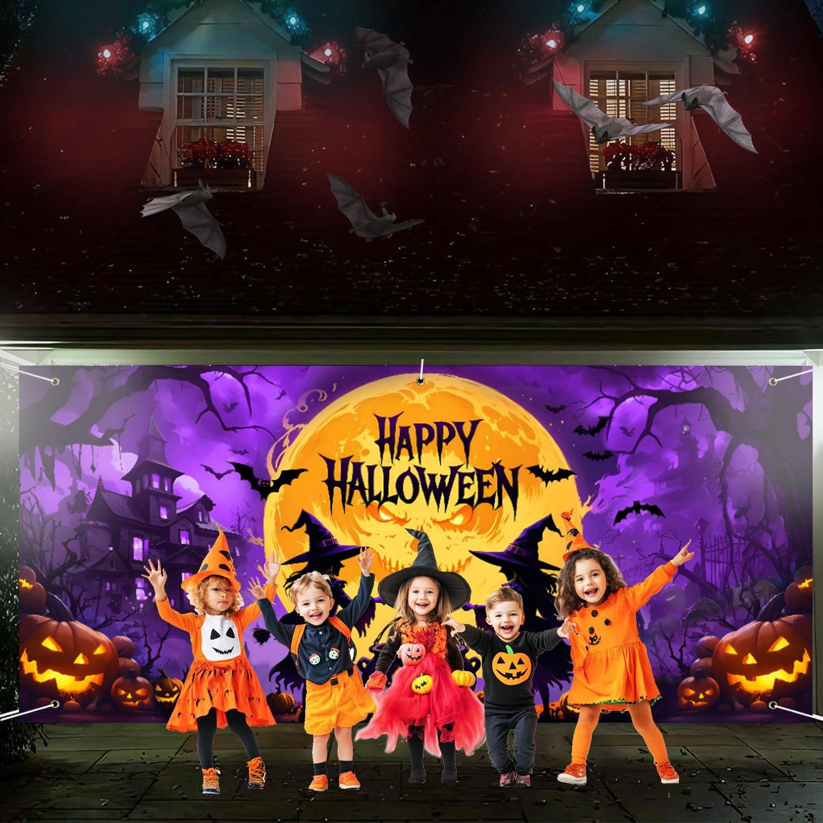 WNWBFM Halloween Garage Door Cover,Halloween Garage Door Decorations,6 x 13 Ft Large Halloween Garage Door Banner,Horror Hanging Backdrop Wall Halloween Decor for Outdoor Halloween Party (Witch)