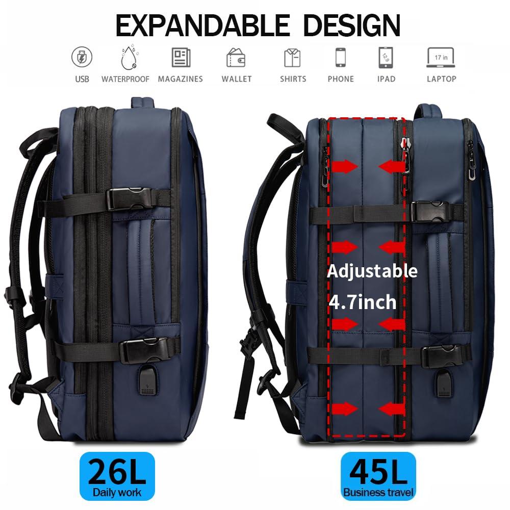 BANGE BANGE 45L Travel Backpack, Expandable Backpacks,Traveling Business Backpack For 17.3 Laptop,Airport Suitcase Backpack For Men