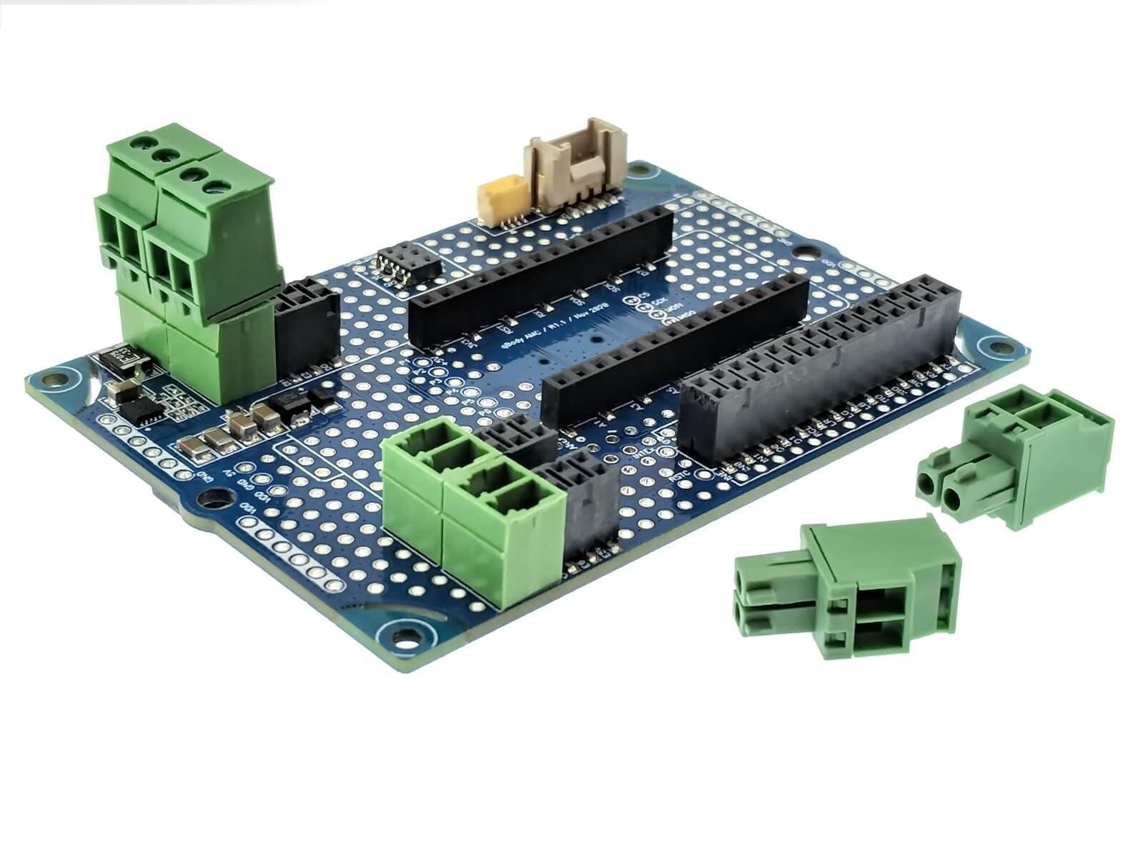 IOT-BOTS.COM qBody Arduino MKR Compatible Interface Board with installed Arduino MKR Compatible connectors, DC/DC, Temperature and Motion sensors, RTC, Serial Flash, INs / OUTs, RS485, 1-Wire,GROVE and JST I2C.
