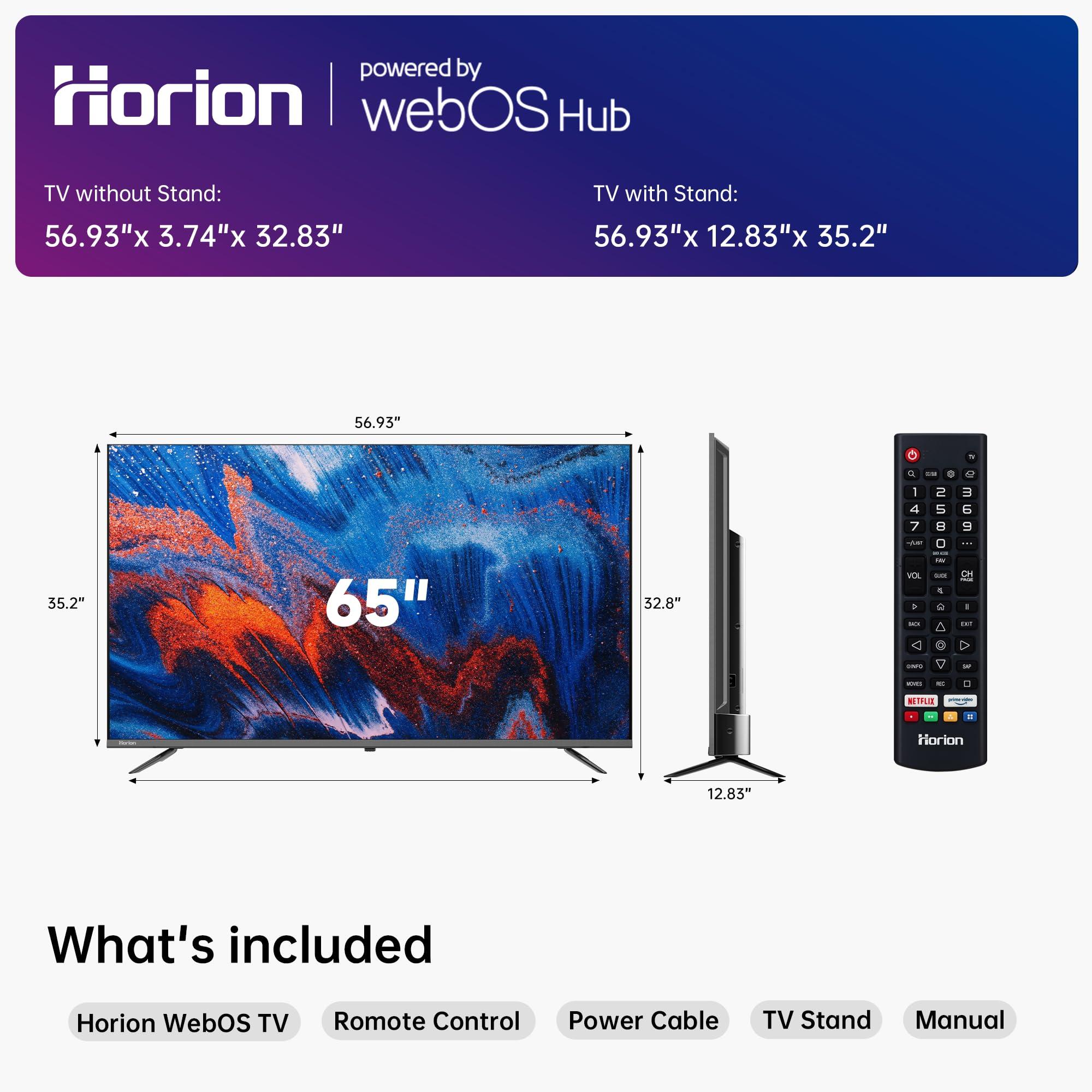 Horion Horion 65-inch Smart TV (65P6D,2025) - 4K UHD LED TV P6D Series with WebOS 22, Ultra Slim Television with Mega Contrast, HDR10, MEMC, Dolby Atmos - Streaming Live TV, Bluetooth, Hdmi, WiFi
