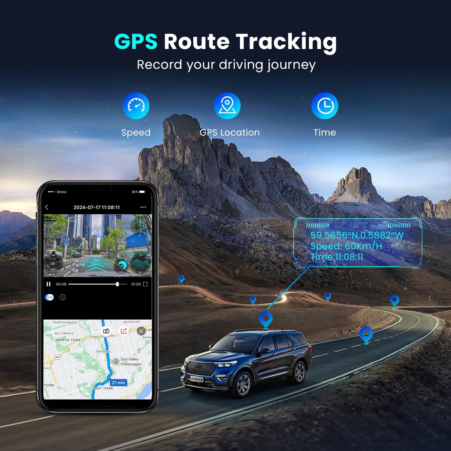 ddpai DDPAI 4K Dash Cam Front and Rear, 2160P+1080P Dash Camera for Cars, up to 15MB/s 5GHz WiFi Dashcam with 32G eMMC, GPS, Night Vision, 3\" IPS, WDR ADAS 20 Days Parking Mode Loop Recording G-Sensor, Z60