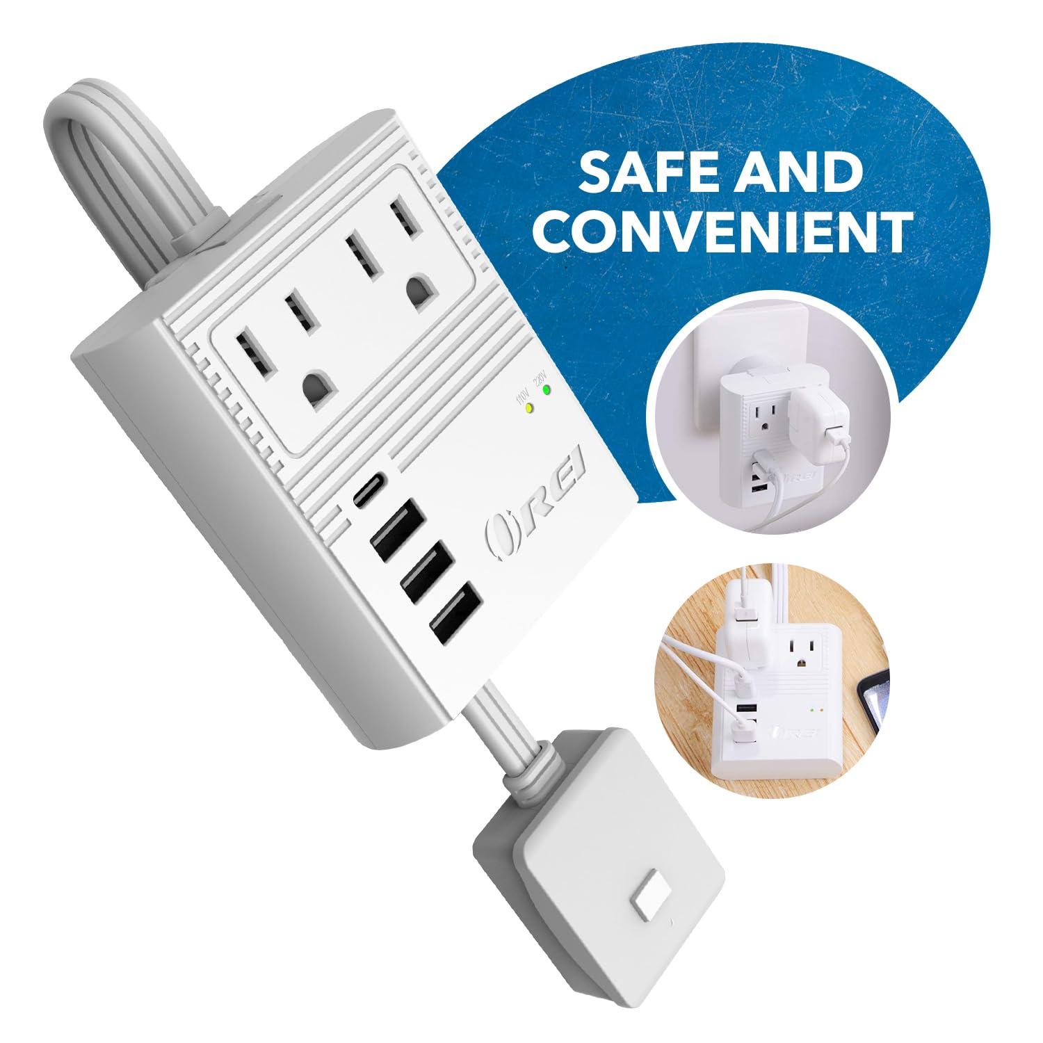 OREI OREI World Travel Plug Adapter M8 Max, 3 USB + Pd 18W USB-C Input - 2 USA Outlets - Attachments for Europe, Asia, China, Japan, Africa - Perfect for Cell Phones, Tablets, Cameras and More