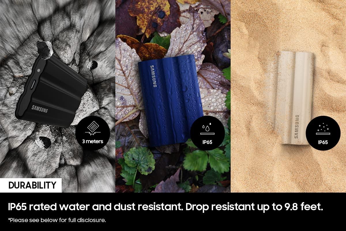 SAMSUNG SAMSUNG T7 Shield 2TB Portable SSD, USB 3.2 Gen2, Rugged, IP65 Rated, for Photographers, Content Creators and Gaming, External Solid State Drive (MU-PE2T0R/AM, 2022), Blue