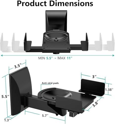 WALI WALI Speaker Wall Mounts, Dual Side Clamping Bookshelf Mounting Bracket for Large Surrounding Sound Speakers, Hold up to 55 lbs. (SWM201), 1 Pair, Black