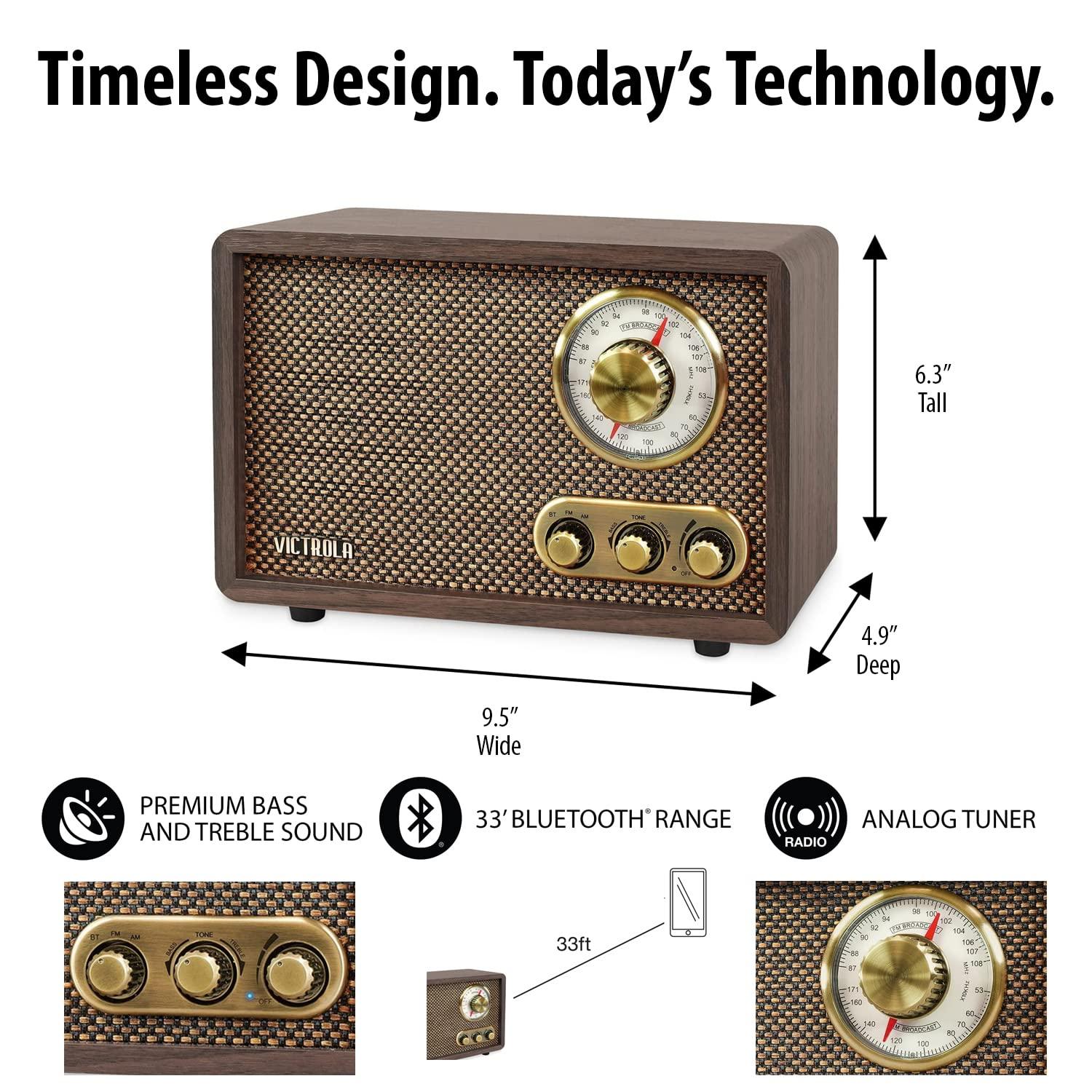 Victrola Victrola Retro Wood Bluetooth Radio with Built-in Speakers, Elegant & Vintage Design, Rotary AM/FM Tuning Dial, Wireless Streaming, Espresso