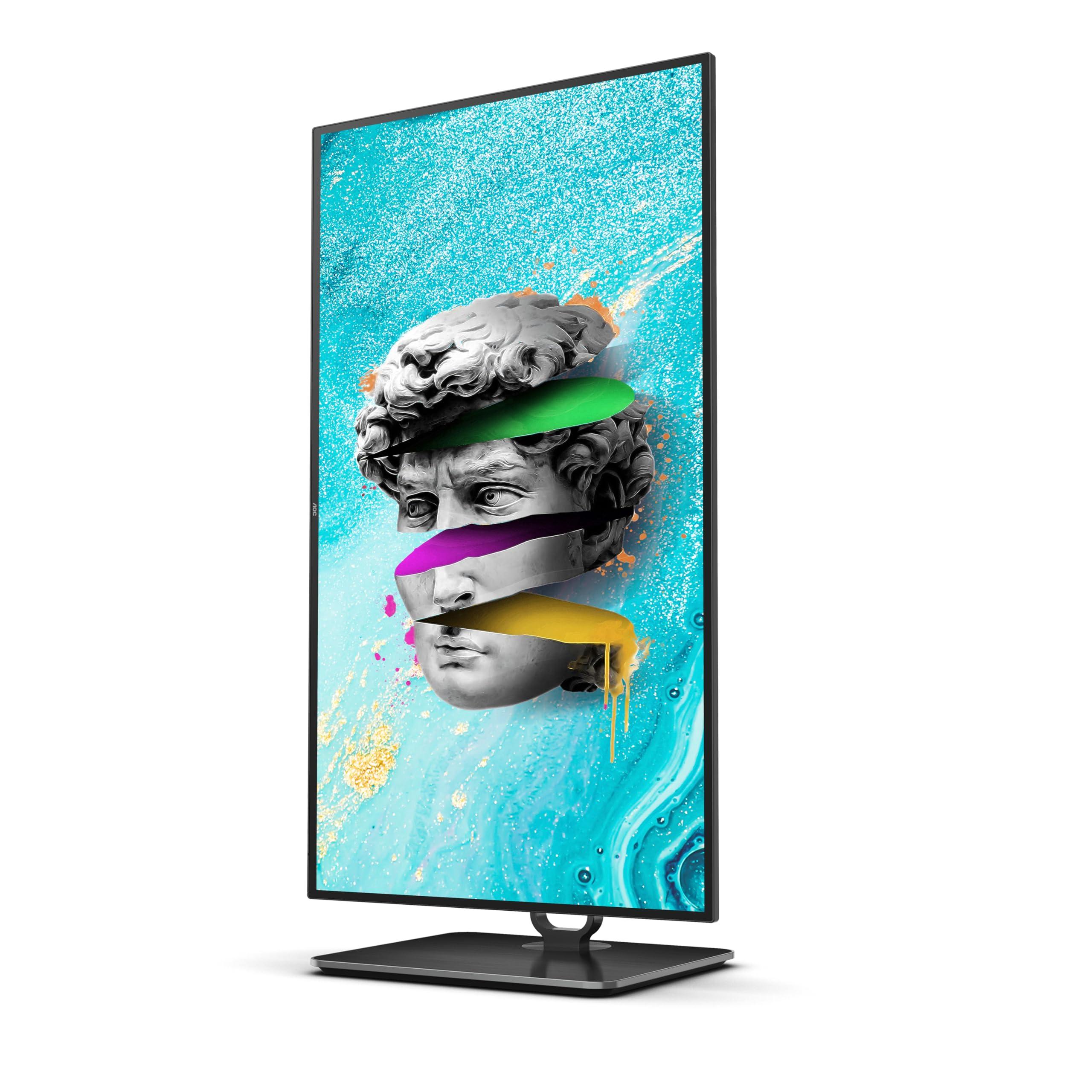 AOC AOC U27U2DP 27" 4K Frameless Monitor, UHD 3840 x 2160, KVM, RJ45, USB-C Docking, Height Adjustable Stand