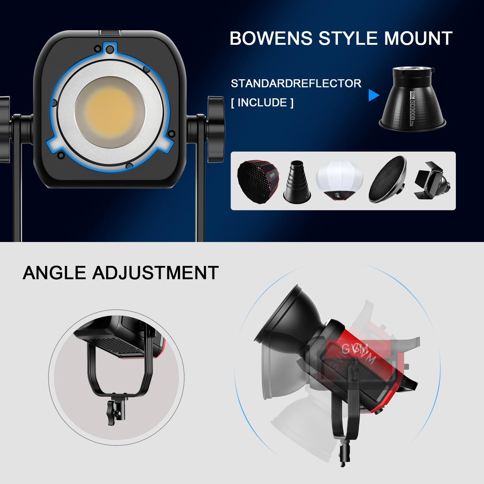 GVM Great Video Maker GVM LED Video Light with Bowens Mount, 300W Bi-Color Continuous Light with DMX/APP Control, Photography Lighting for Video Recording, SD300B Studio Lights 65000Lux/1m, CRI97+, 12 Effect, 2700-6800K