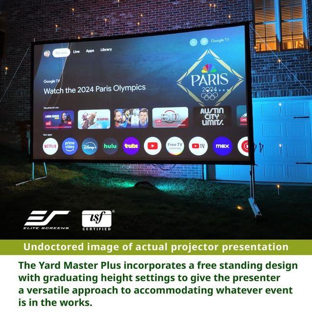 Elite Screens Elite Screens Yard Master Plus, 200-INCH 16:9 Height Setting Adjustable Portable Projector Screen, 4K HD Outdoor Indoor Movie Theater Front Projection, US Based Company 2-YEAR WARRANTY, OMS200H2PLUS