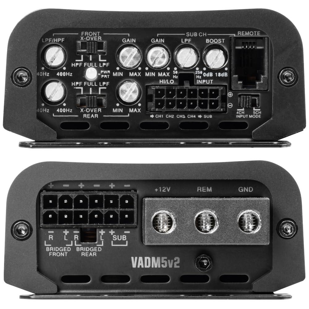 NVX NVX VADM5v2 1500W Peak (750W RMS) V-Series Micro Full-Range Class D Compact 5-Channel Car/Marine/Powersports Amplifier with Remote Bass Knob