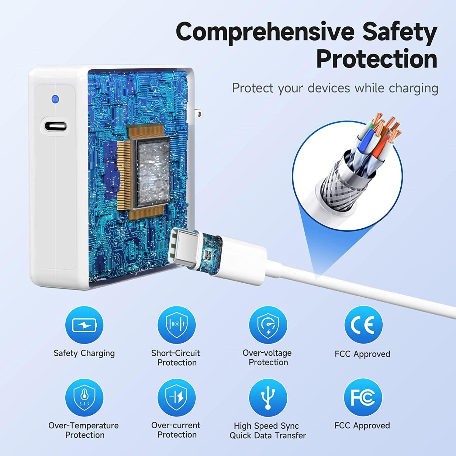 ATLZXL MacBook Pro Charger ATLZXL 96W USB C Charger Power Adapter Compatible with MacBook Pro Air 13 14 15 16 inch New ipad Pro and All USB C Device 5.9ft USB-C to C Charge Cable