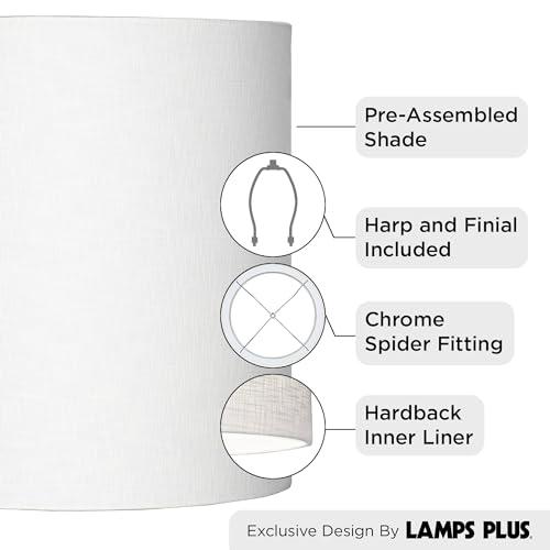 Brentwood Collection White Tall Linen Medium Drum Lamp Shade 14\" Top x 14\" Bottom x 15\" High (Spider) Fully Assembled Replacement with Harp and Finial for Table Lamps - Springcrest
