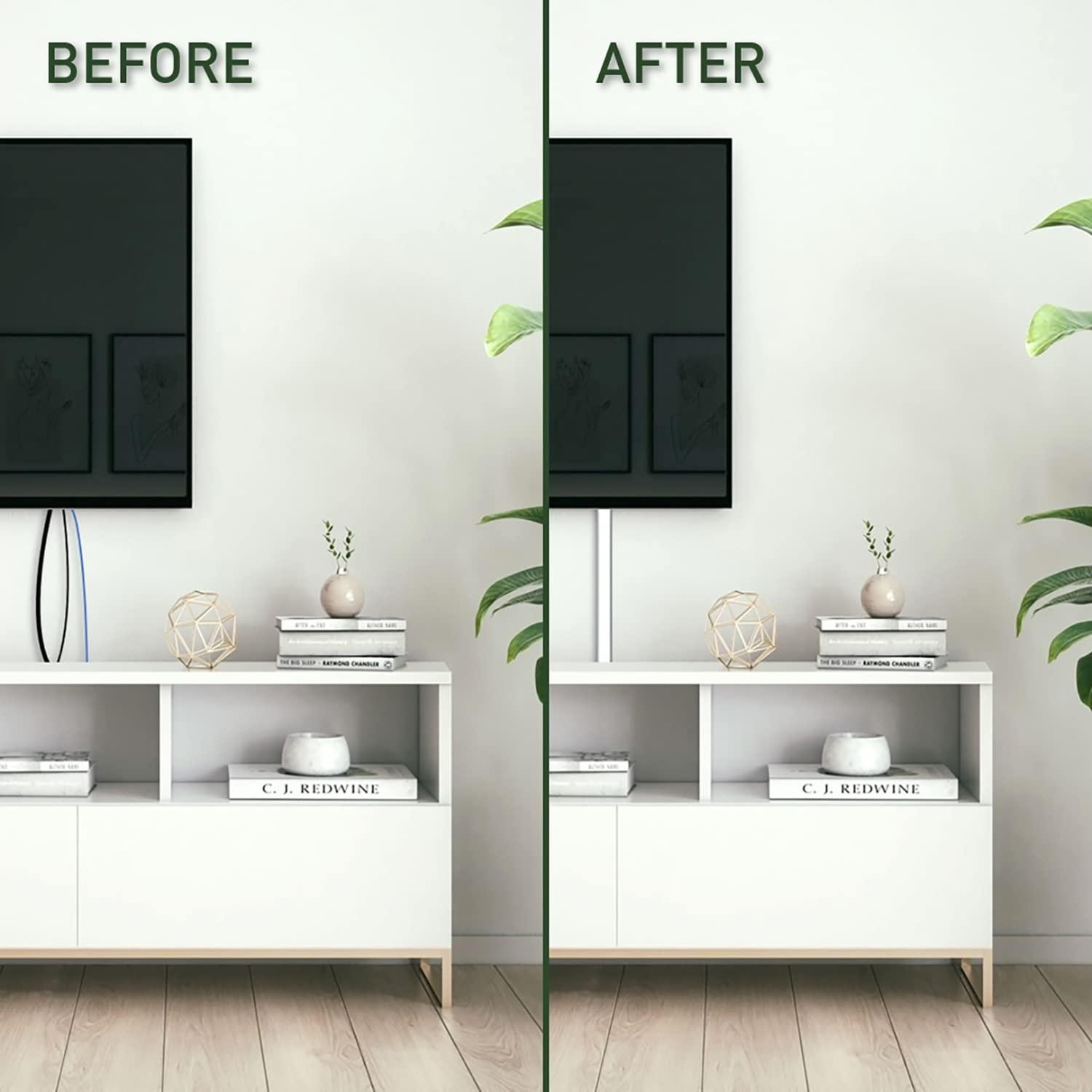 Legrand - Wiremold Legrand - Wiremold Cord Cover, White Cord Hider for Wall Mount TV, Sortable 5 Foot (60 Inches) Cord Cover Floor or Cord Cover Wall to Hide TV Cords for Wall Mount TV, C50