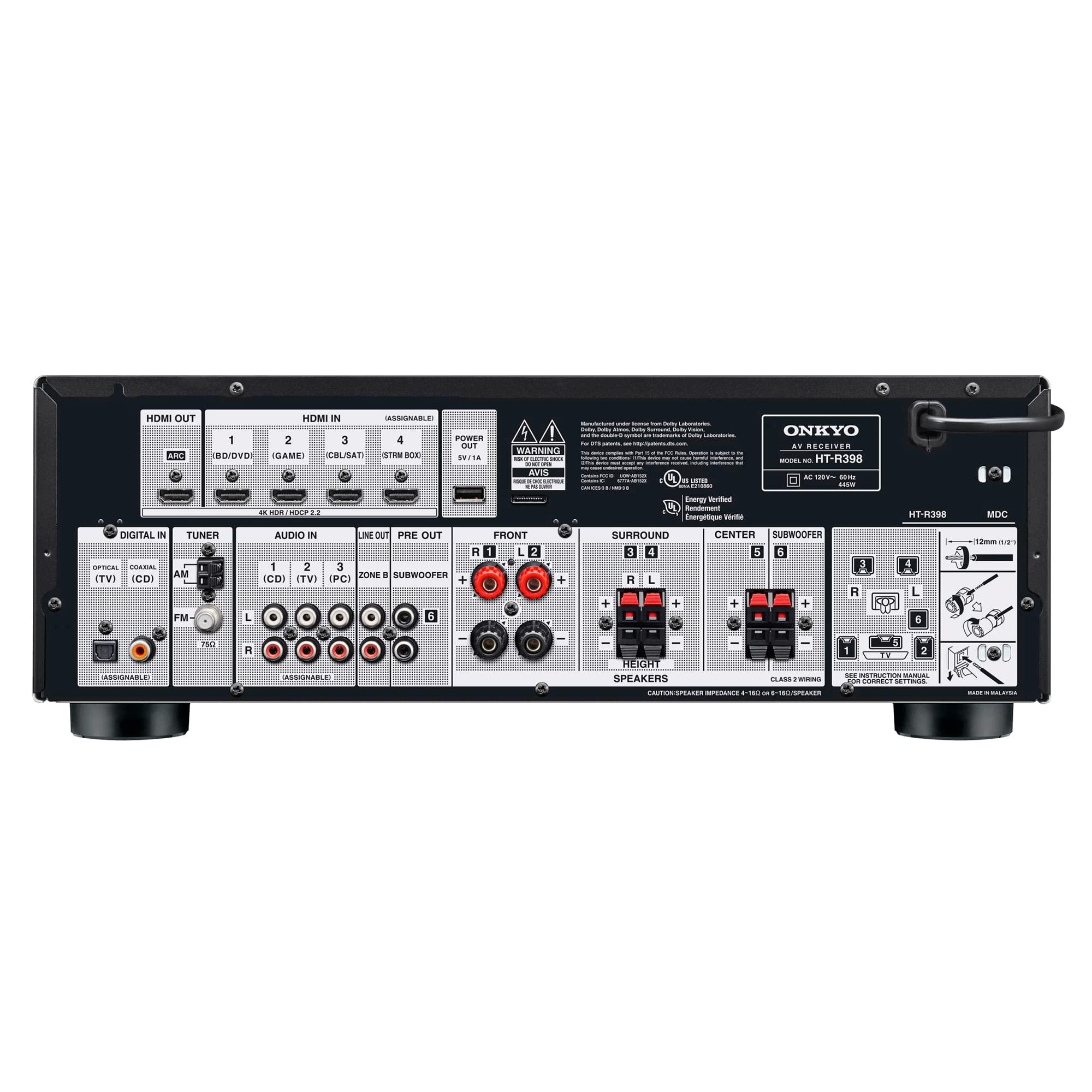 Onkyo Onkyo HT-S3910 Home Audio Theater Receiver and Speaker Package, Front/Center Speaker, 4 Surround Speakers, Subwoofer and Receiver, 4K Ultra HD (2019 Model)