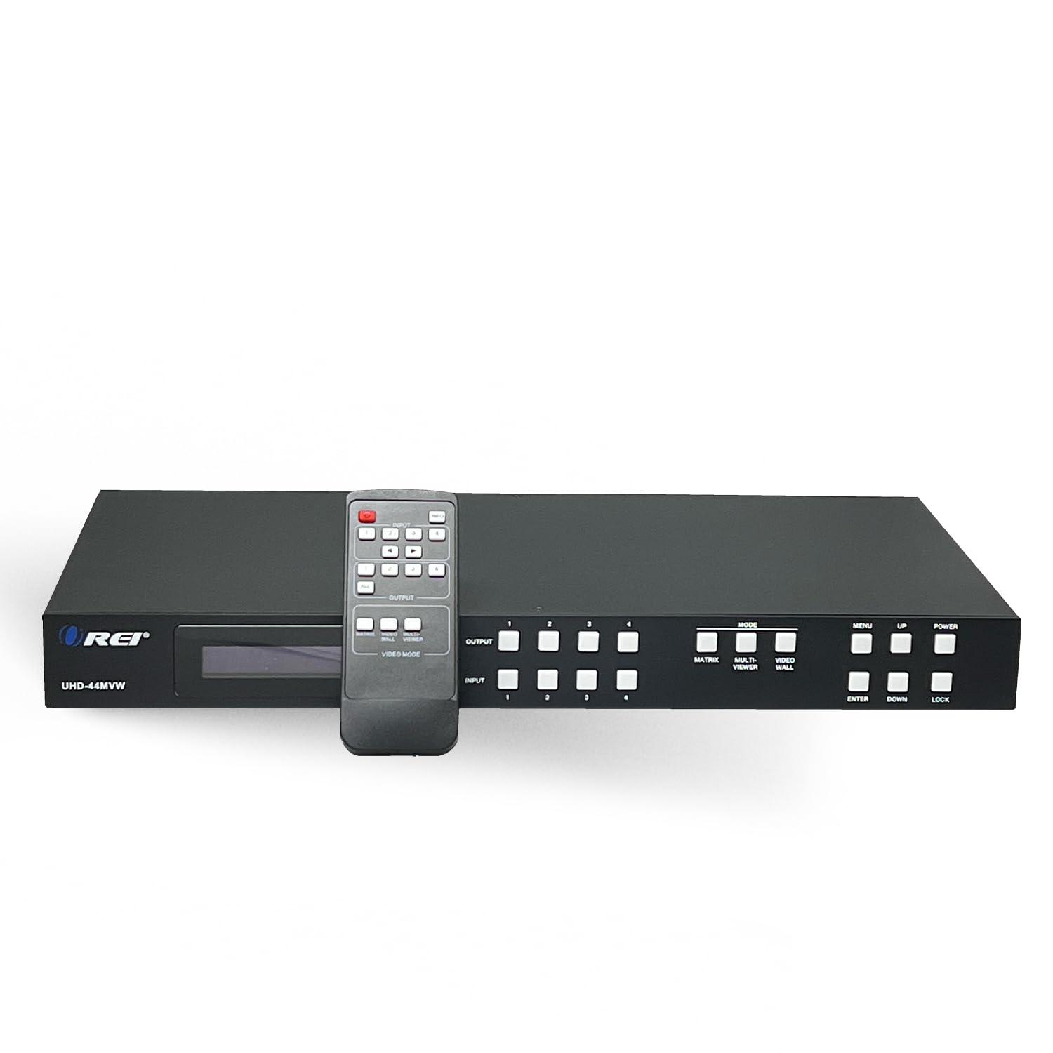 OREI OREI 4K 4x4 HDMI Matrix Video Wall Controller Processor Multiviewer Display Upto 4K 60hz 2x1, 1x2, 1x3, 1x4 Supports 180 Degree Rotate RS-232 Audio Extraction (UHD-44MVW)