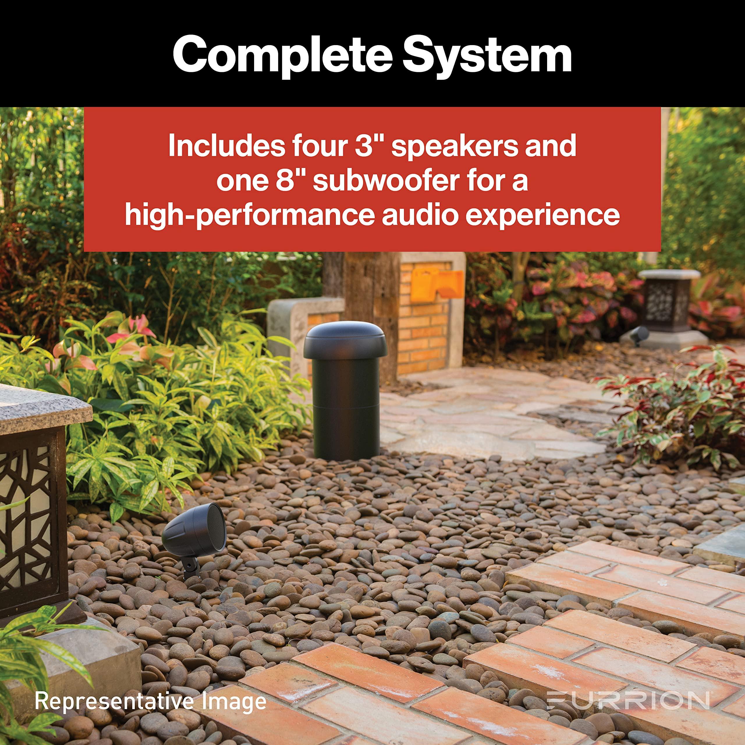 Furrion Furrion Aurora Terrace Series Outdoor Landscape Speaker System - Waterproof 4.1 Channel with 3 100W Satellite Speakers and 8 150w Subwoofer - For Patios, Decks, and Gardens