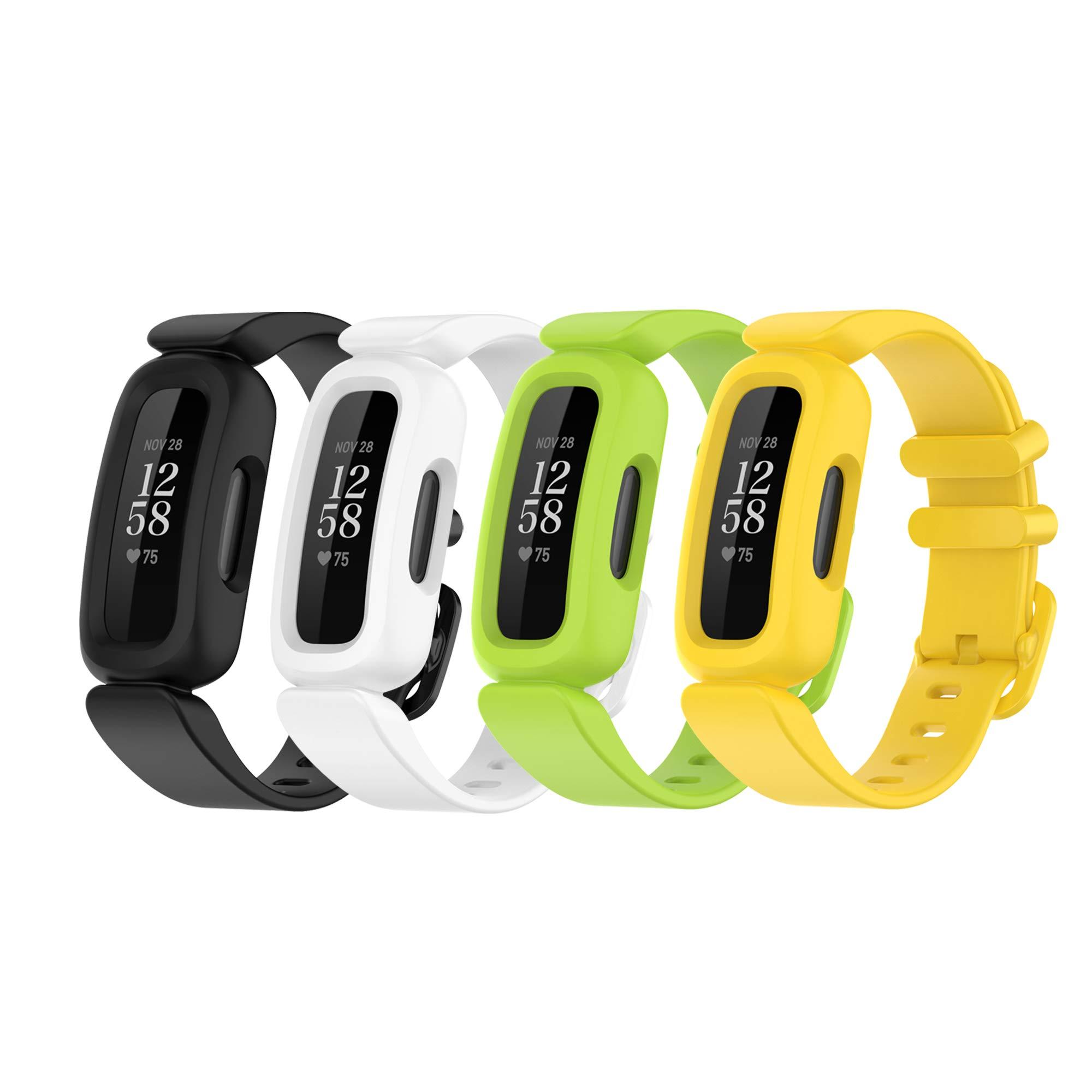 E ECSEM Bands Compatible with Fitbit Ace 3 for Kids Colorful Silicone Watch Strap Accessories Replacement Wristbands for Ace 3 for Boys Girls (Black&White&Lime&Yellow)
