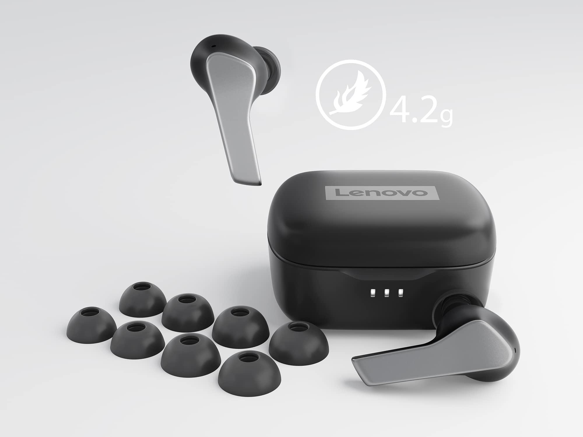 Lenovo Lenovo Smart True Wireless Earbuds - Smart Switch Fast Pair - Active Noise Cancelling Earphones with Wireless Charging Case - 28 Hrs Playtime Headphones - 6 Built-in Mics - Bluetooth - Black