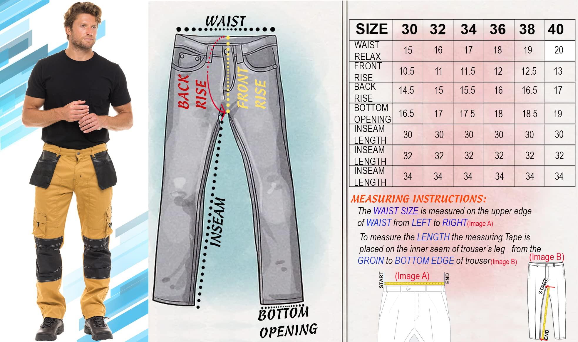 FASHIO FF FASHIO FF Men\'s Cordura Work Pants Tactical Trousers with Utility Tool Pockets Heavy Duty Reinforced Carpenter Safety Pants S1 Khaki W38-L34