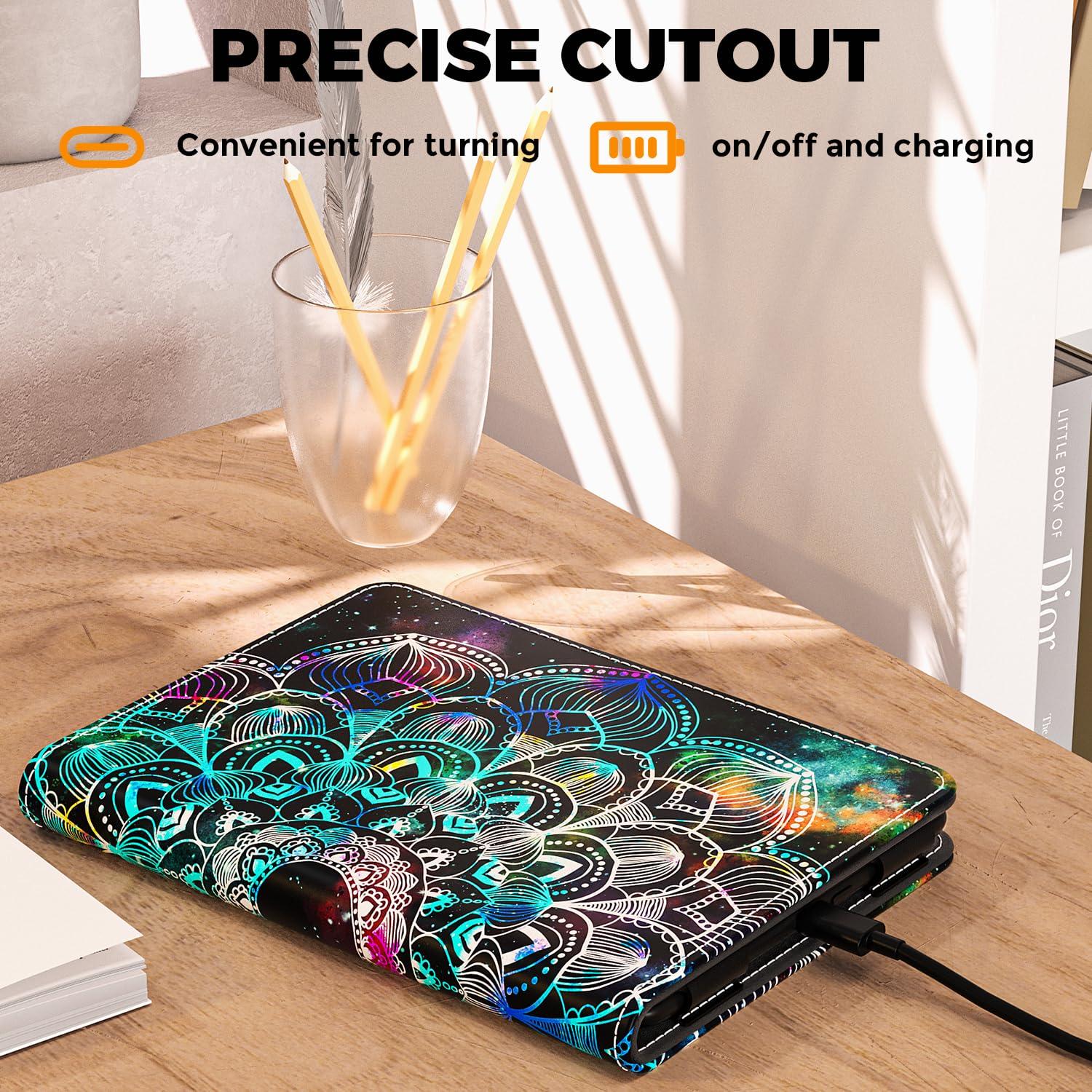 VORI VORI Stand Case for 7"/6.8" Kindle Paperwhite (12th/11th Generation-2024/2021) and Kindle Colorsoft Signature Edition, PU Leather Case Smart Protective Cover with Auto-Wake/Sleep, Mandala Floral