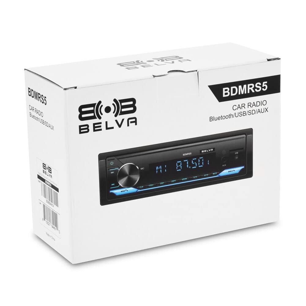 BELVA Belva BDMRS5 Single DIN Bluetooth in-Dash Car Stereo Receiver w/Front Panel SD, USB, AUX Inputs, 3 Sets of 5 Volt Preamp Outputs