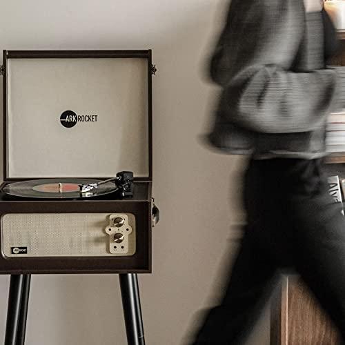 arkrocket Arkrocket Discovery II 3-Speed Bluetooth Record Player Retro Console Turntable with Built-in Speakers and Removable Legs (Brown)