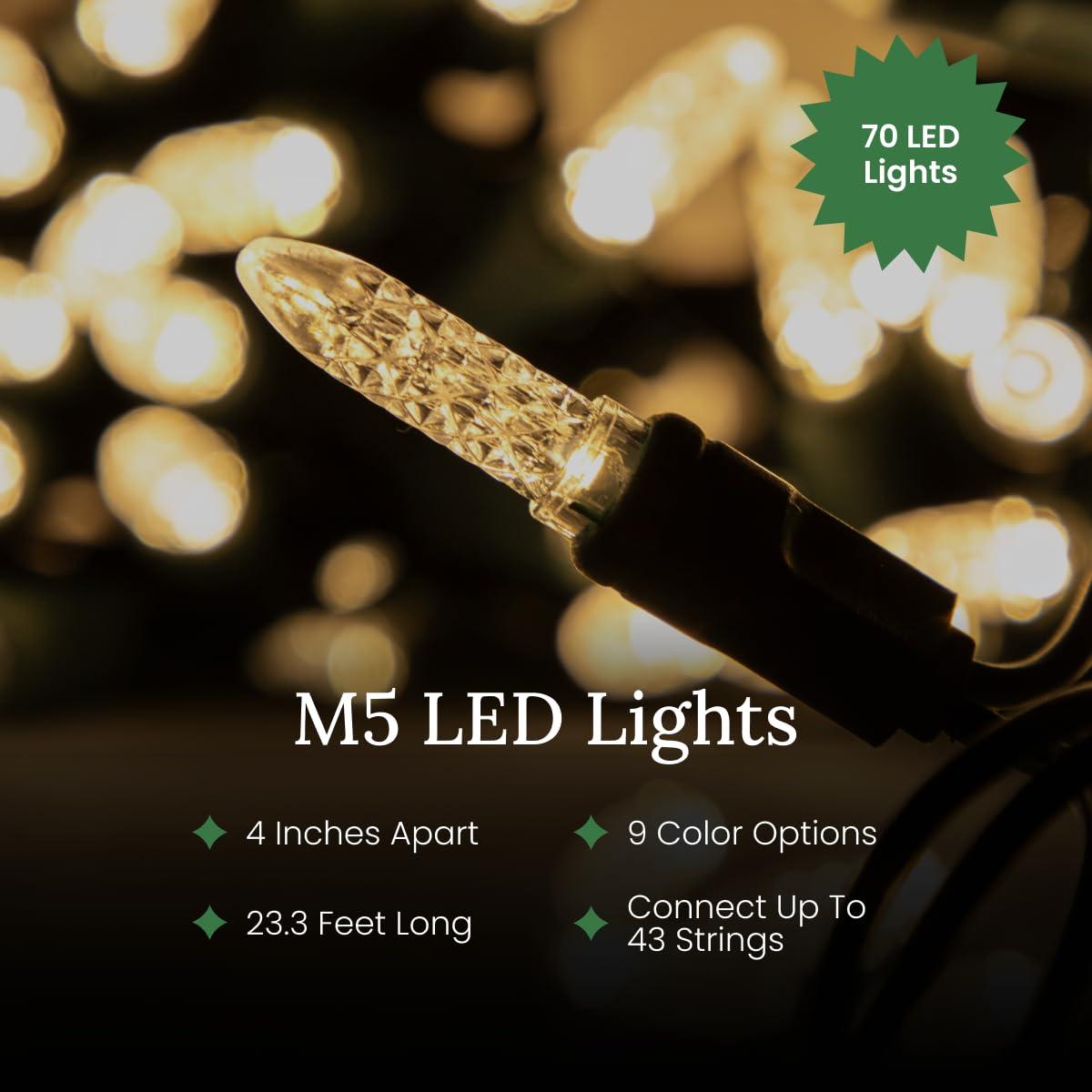 Christmas Designers Pro Christmas M5 LED Holiday Lights - 70 Bulbs, 23.3ft - Professional Grade Indoor Outdoor Diamond Cut Sparkle Light Strings for Home Decorations and Christmas Trees - Green