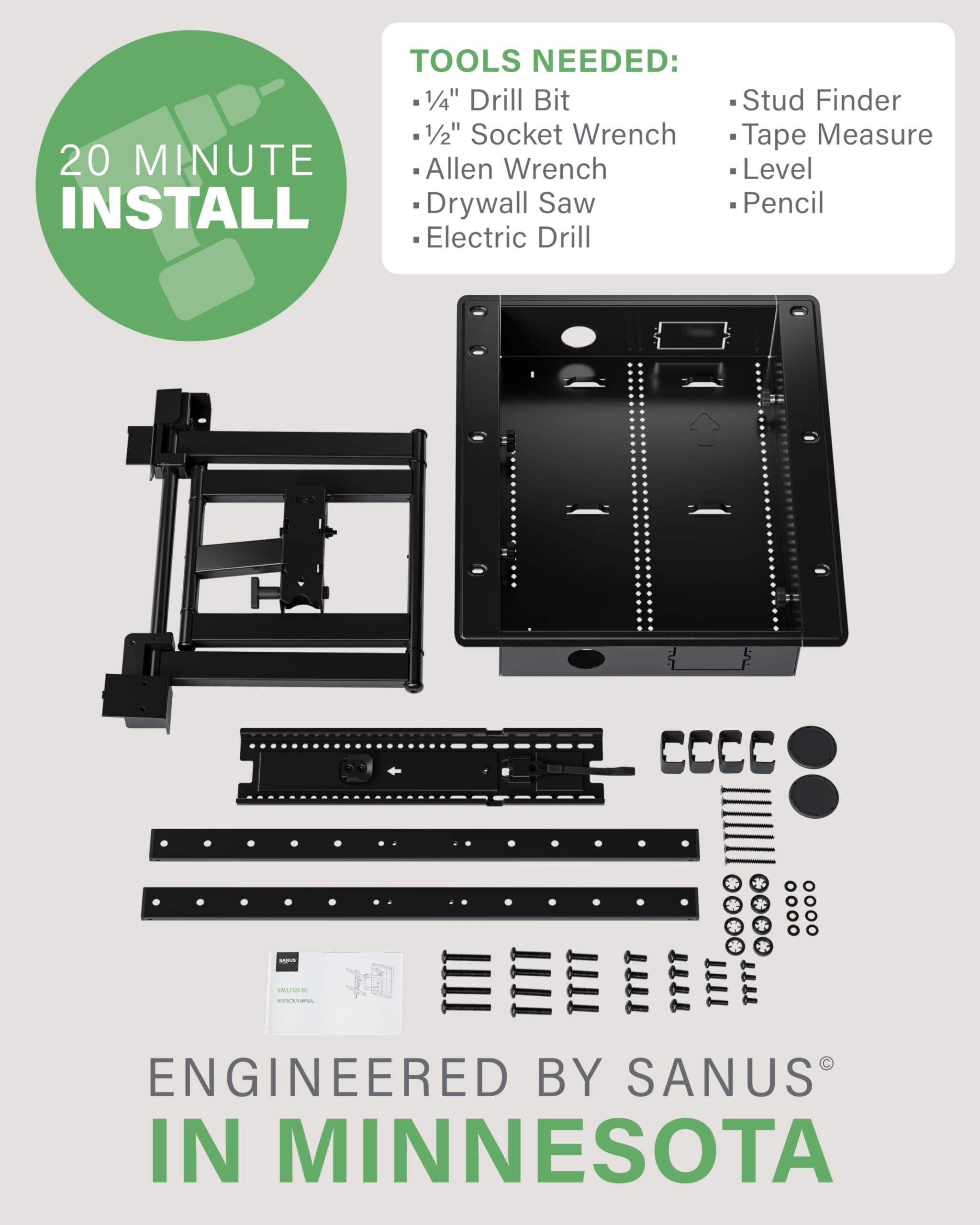 Sanus SANUS Recessed TV Wall Mount for 42"-85" Screens - Premium Full Motion TV Mount Tilts, Swivels & Extends for Optimal Views - Easy Install & Low Profile Design - VIWLF128-B2