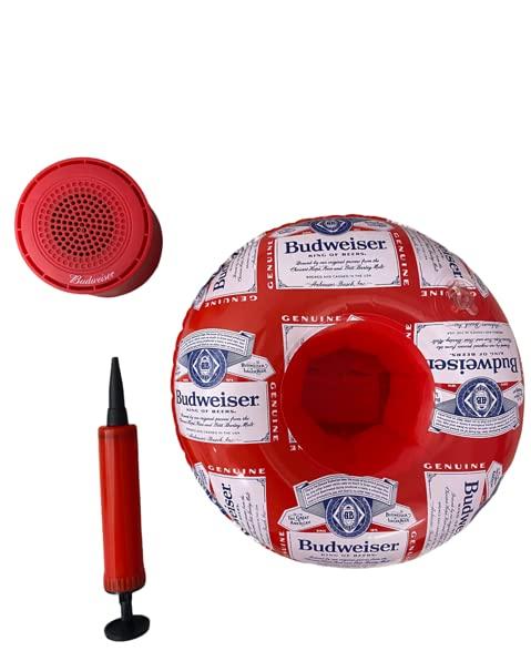 Budweiser Budweiser Bluetooth Pool Floatie Speaker - Portable Bluetooth Speaker - Water Resistant - Air Pump Included - Drink Holder