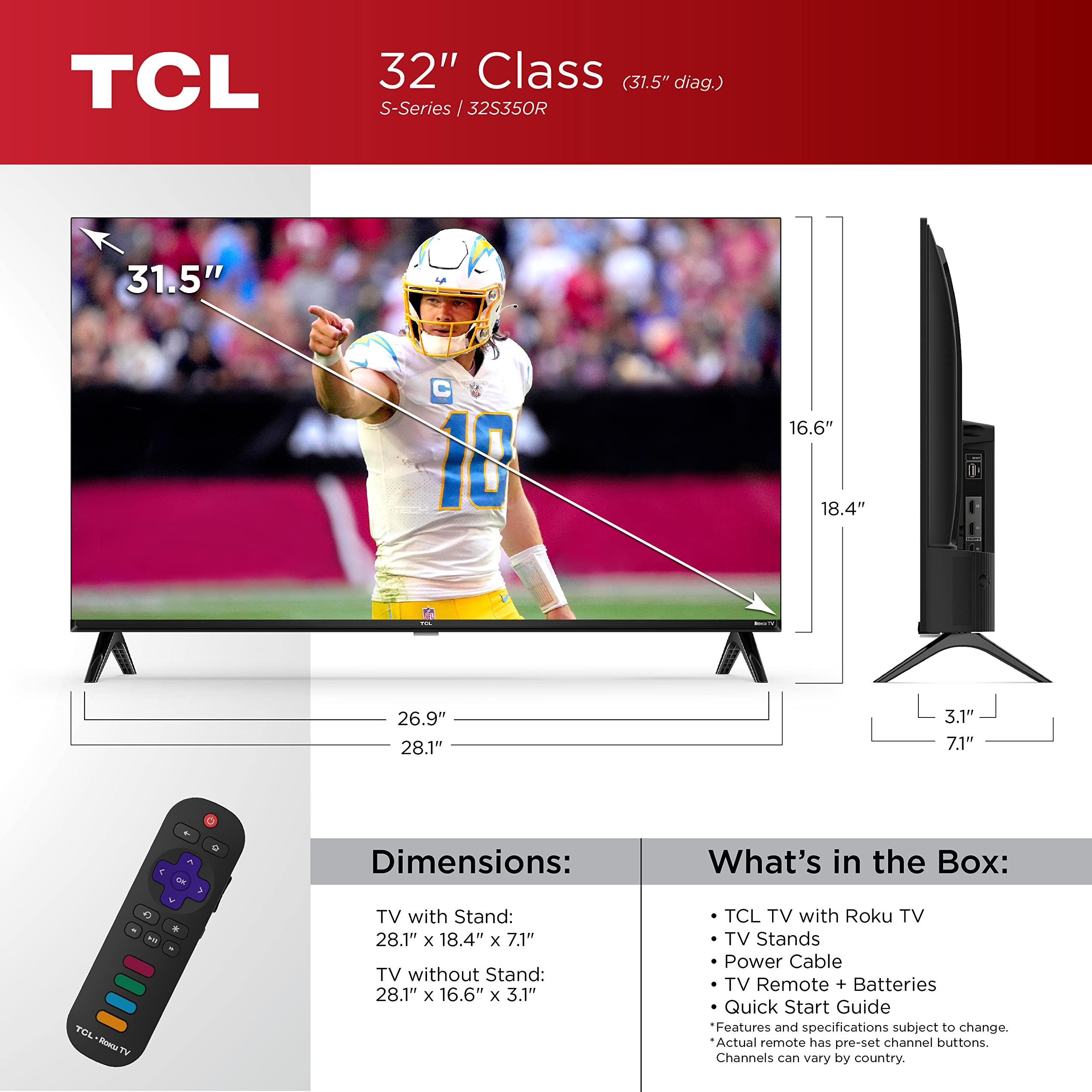 TCL TCL 32-Inch Class S3 1080p LED Smart TV with Roku TV (32S350R, 2023 Model), Compatible with Alexa, Google Assistant, and Apple HomeKit Compatibility, Streaming FHD Television,Black