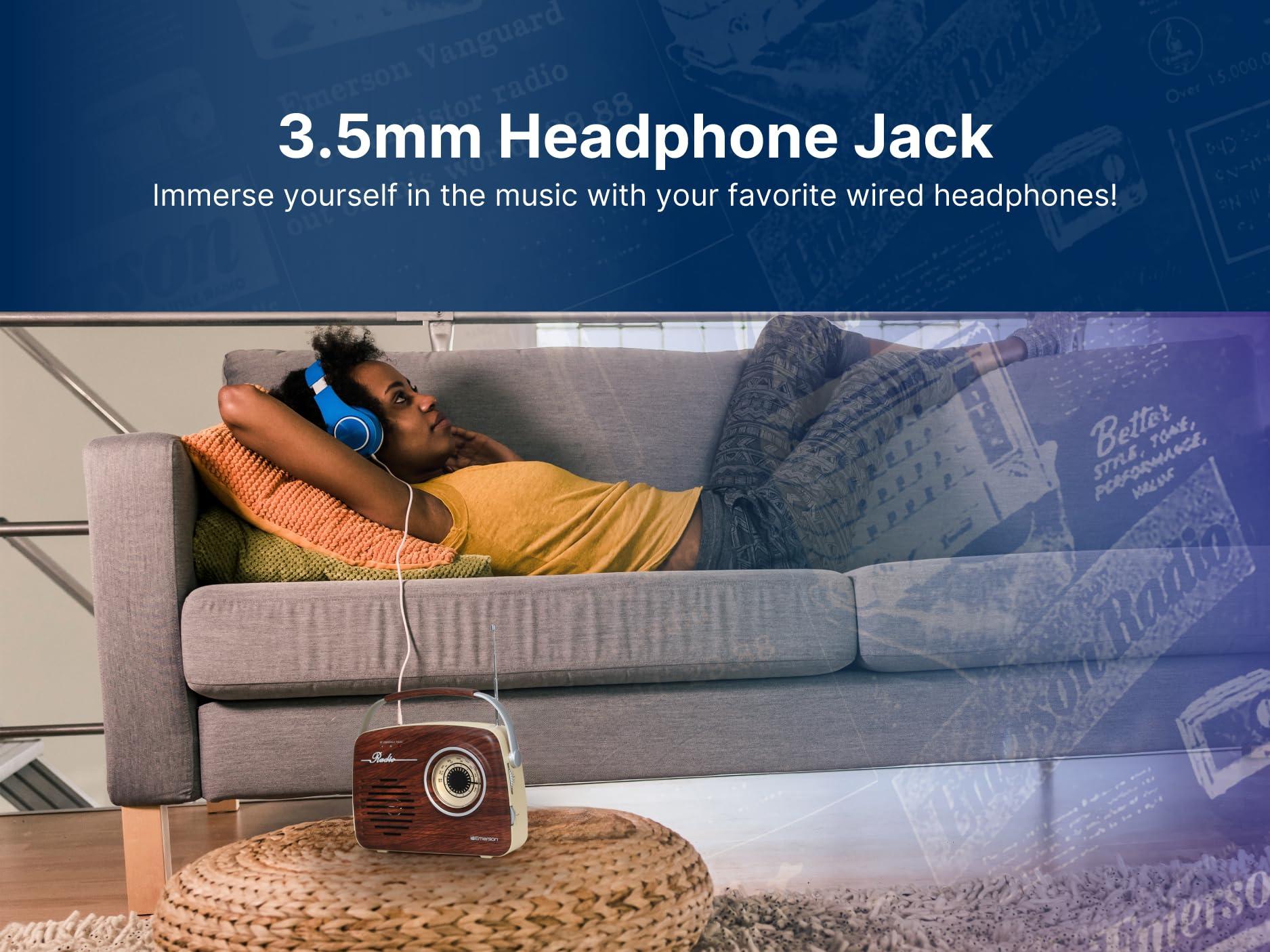 Emerson Emerson EAS-3002 Portable Bluetooth Retro Radio with AM/FM Tuner, USB/AUX Inputs, Built-in Rechargeable Battery, and Carrying Handle, Espresso