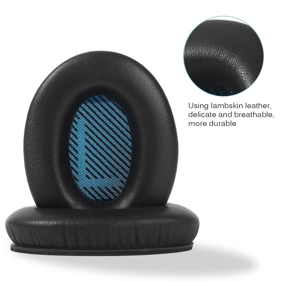 VIIMAKE VIIMAKE Thicken Lambskin Leather Ear Pads Cushions for QC 35 QC35ii, Soft Leather Replacement Earpads for Bose QuietComfort 35 / QuietComfort 35iiComfort and Durable (Black)