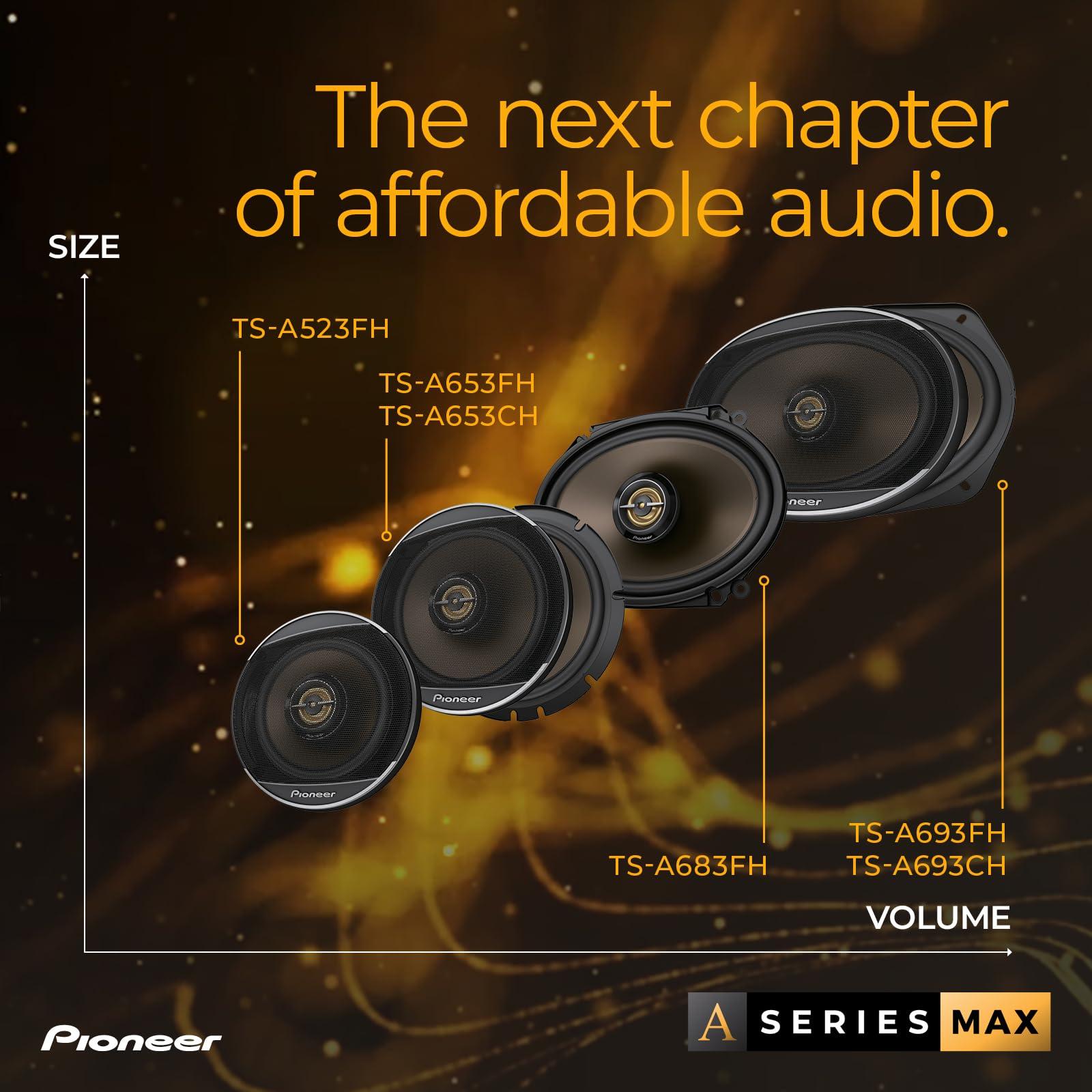 Pioneer Pioneer A-Series MAX TS-A693FH, 2-Way Coaxial Car Audio Speakers, Full Range, Clear Sound Quality, Easy Installation and Enhanced Bass Response, Full Gold Colored 6 x 9 Oval Speakers