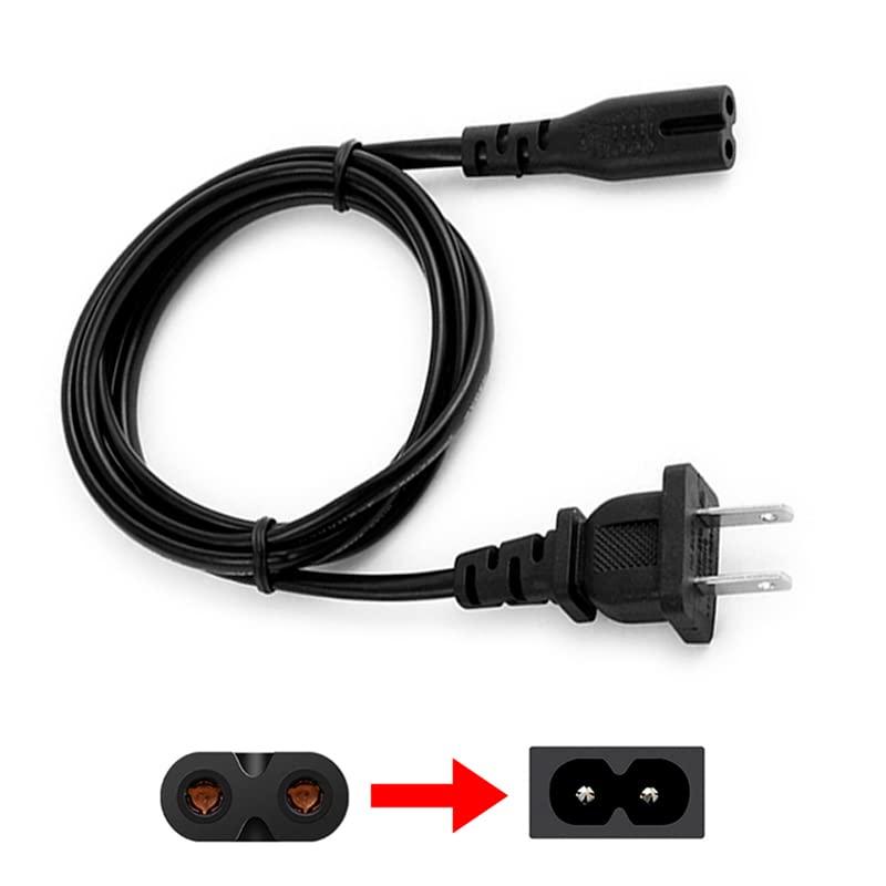 Lord Computer AC 2 Prong C8 Power Cord 5ft Standard 2-Slot for TV PS4 PS5 Speaker Monitor Xbox Wall Power Cable Replacement Black