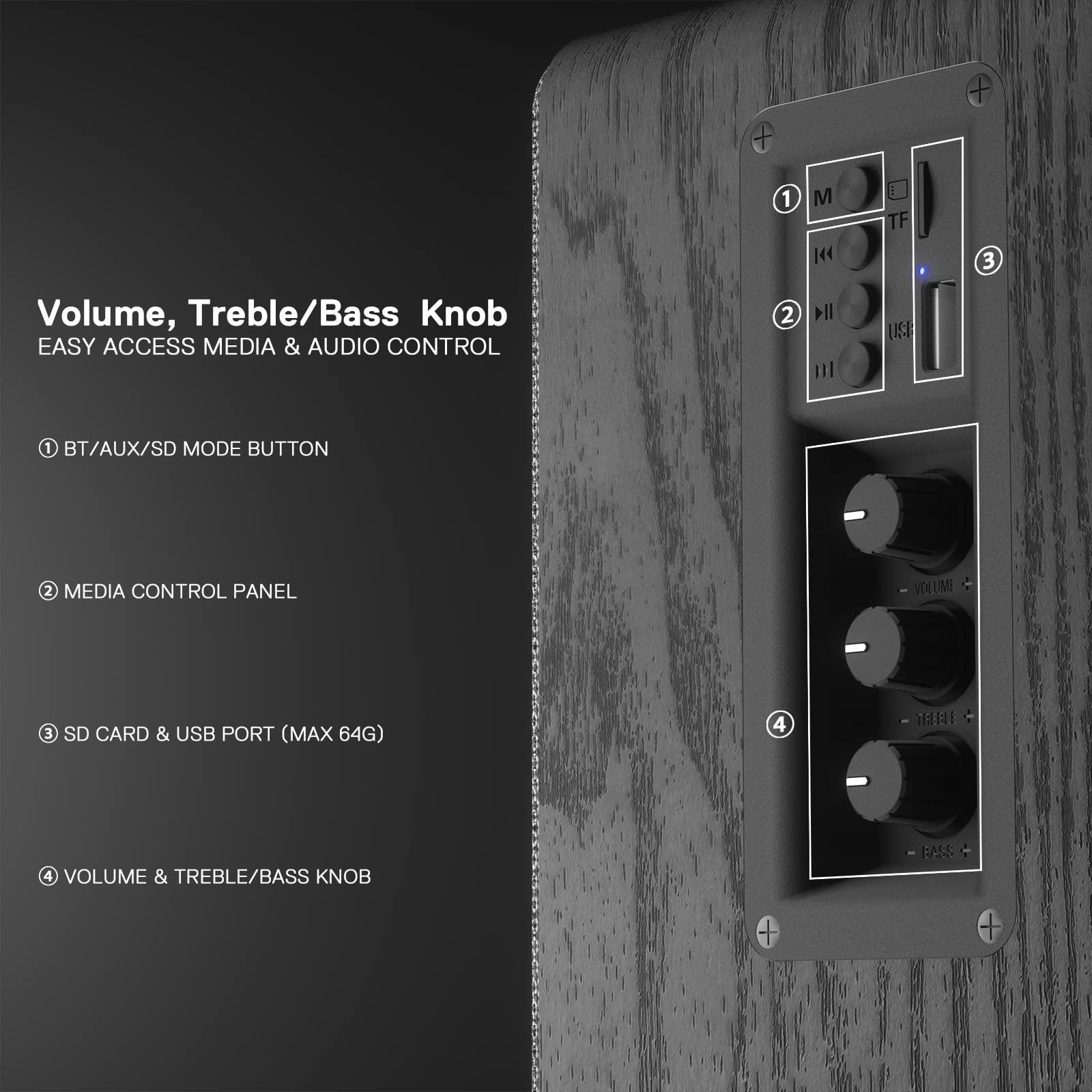 Redragon Redragon GS813 Wireless Desktop Speakers, 2.0 Bookshelf Speaker w/20W Output, BT 5.0/3.5mm AUX, Enhanced Bass/Treble Knob and TF Card/USB Flash Drive Supported