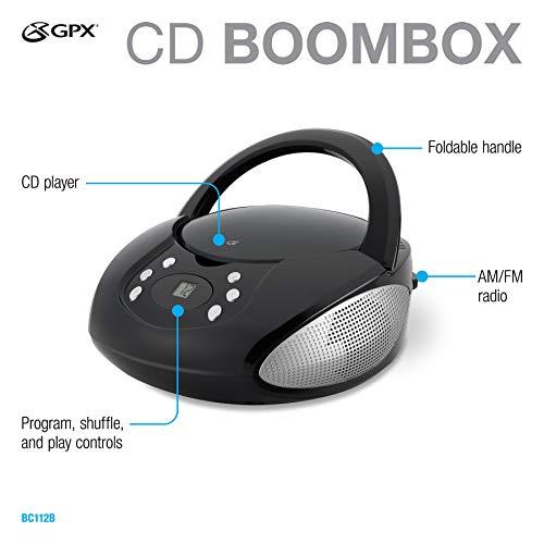GPX GPX, Inc. Portable Top-Loading CD Boombox with AM/FM Radio and 3.5mm Line In for MP3 Device - Black, Single