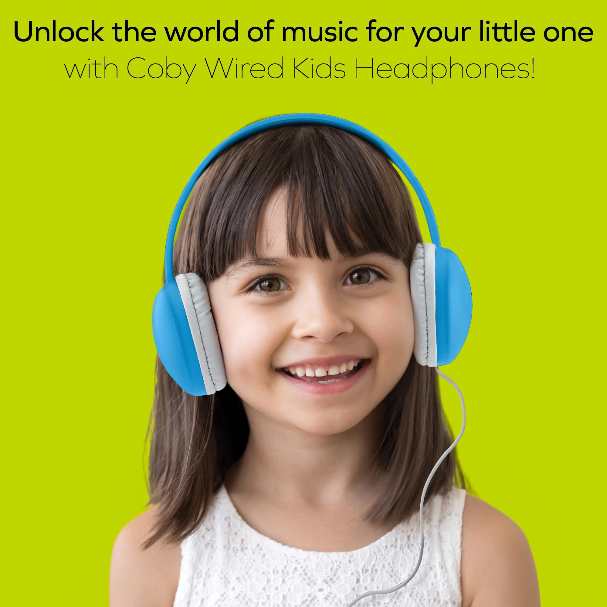 Coby Coby Wired Kids Headphones, Lightweight Earphones with Microphone, Volume Limiting 85dB, Headset for Children, Isolation, Over Ear Kids Headphones for Kids for School (Blue)