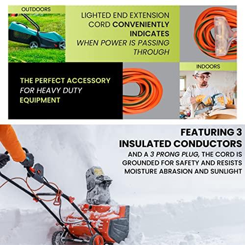 Go Green Power Inc. GoGreen Power (GG-15150) 14/3 50’ SJTW 3-Outlet Heavy Duty Extension Cord, Lighted End, 50 Ft