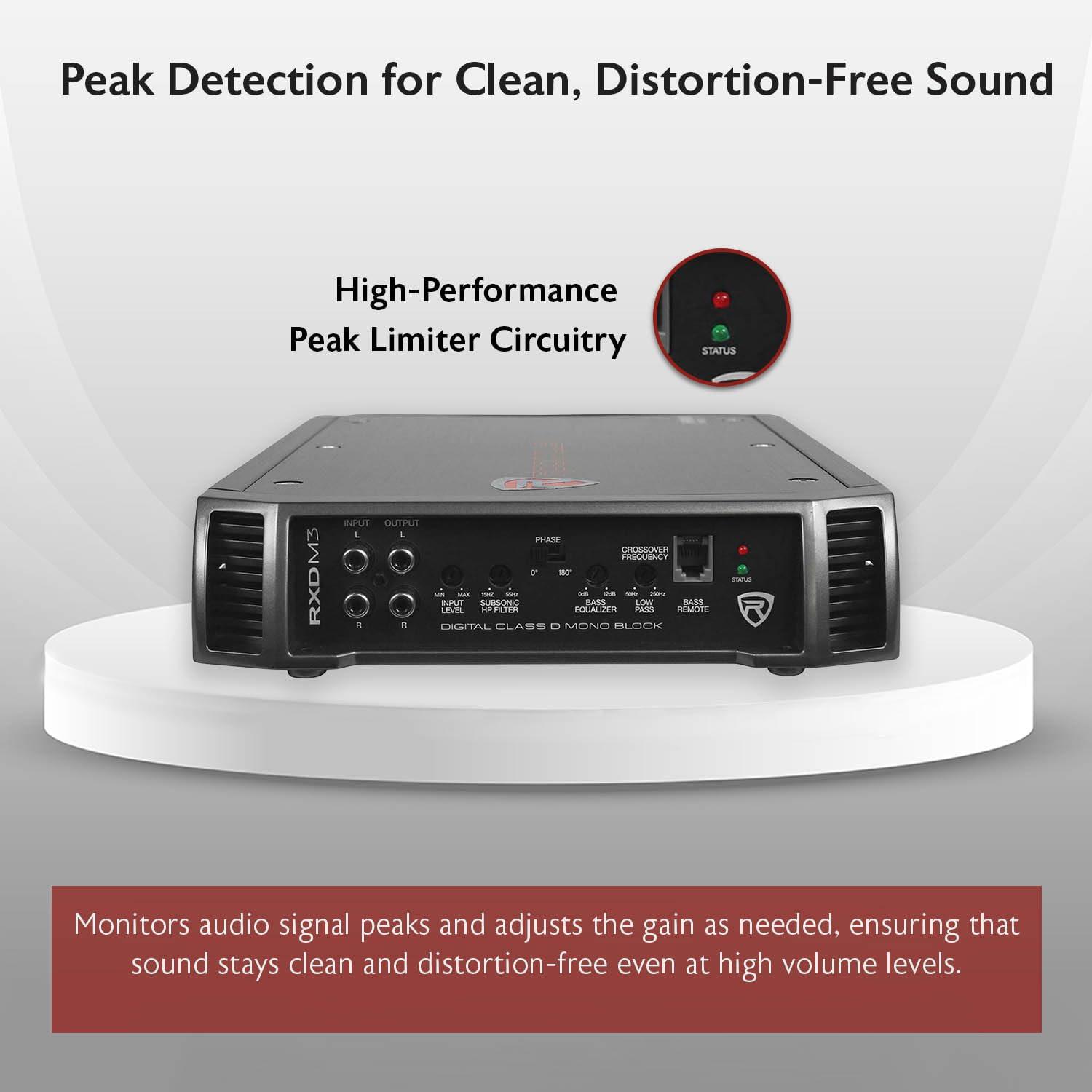 Rockville Rockville RXD-M3 4000W Mono 1-Ohm Car Amplifier, High-Speed MOSFET, Adjustable 12dB Crossover, LED, Remote Sub Control, Perfect for Car Audio and Subs