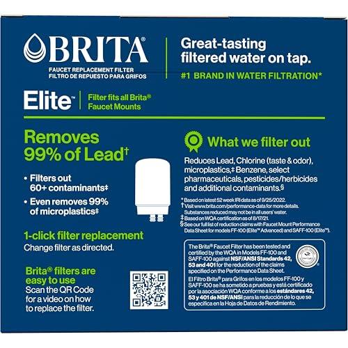Brita Brita Faucet Mount Water Filter for Sink, Removes 99% of Lead, Elite Filtration System, Includes 2 Replacement Filters, White