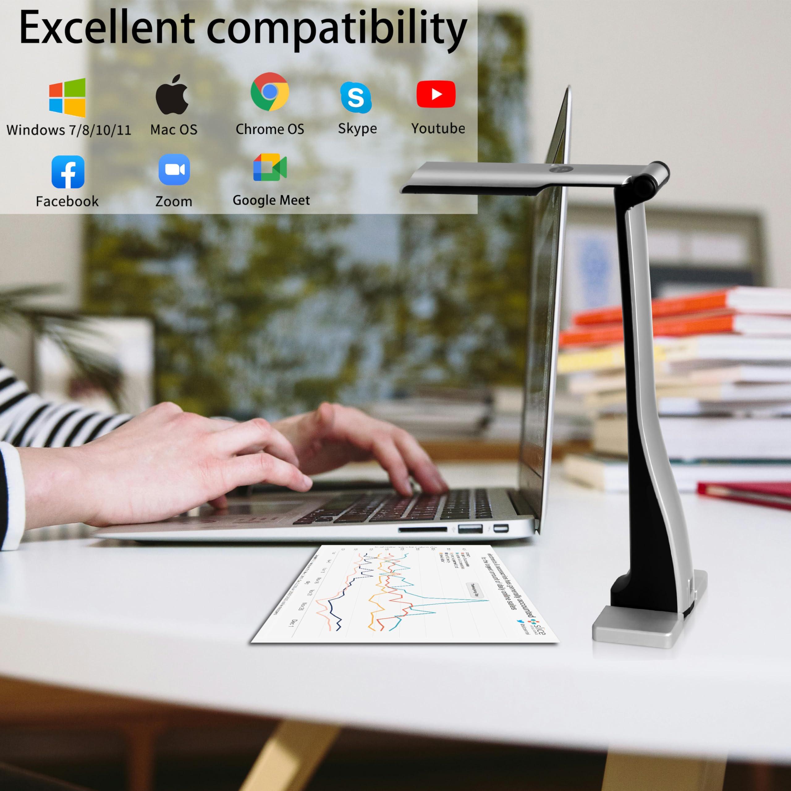 QOMO QOMO ScannerCam 22 Portable 8.0 MP USB Document Camera with Built-in Mic and LED Light for MAC, PC, Chromebook. Designed for Online Learning, Web Meeting and Document Scanning