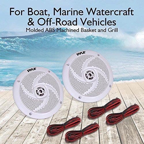 Pyle Pyle Marine Speakers - 5.25 Inch 2 Way Waterproof and Weather Resistant Outdoor Audio Stereo Sound System with 180 Watt Power and Low Profile Slim Style - 1 Pair - PLMRS5W (White)