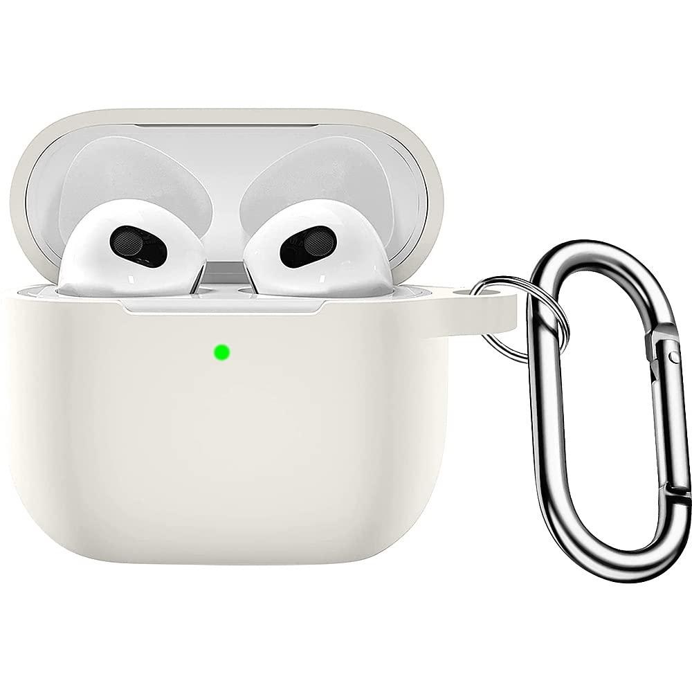 ZERODAMAGE SAHARA CASE SaharaCase Silicone Case for Apple AirPods 3 (2021 3rd Generation) [Rugged] Full Body Protection Antislip Grip Slim with Keychain (Glow White)