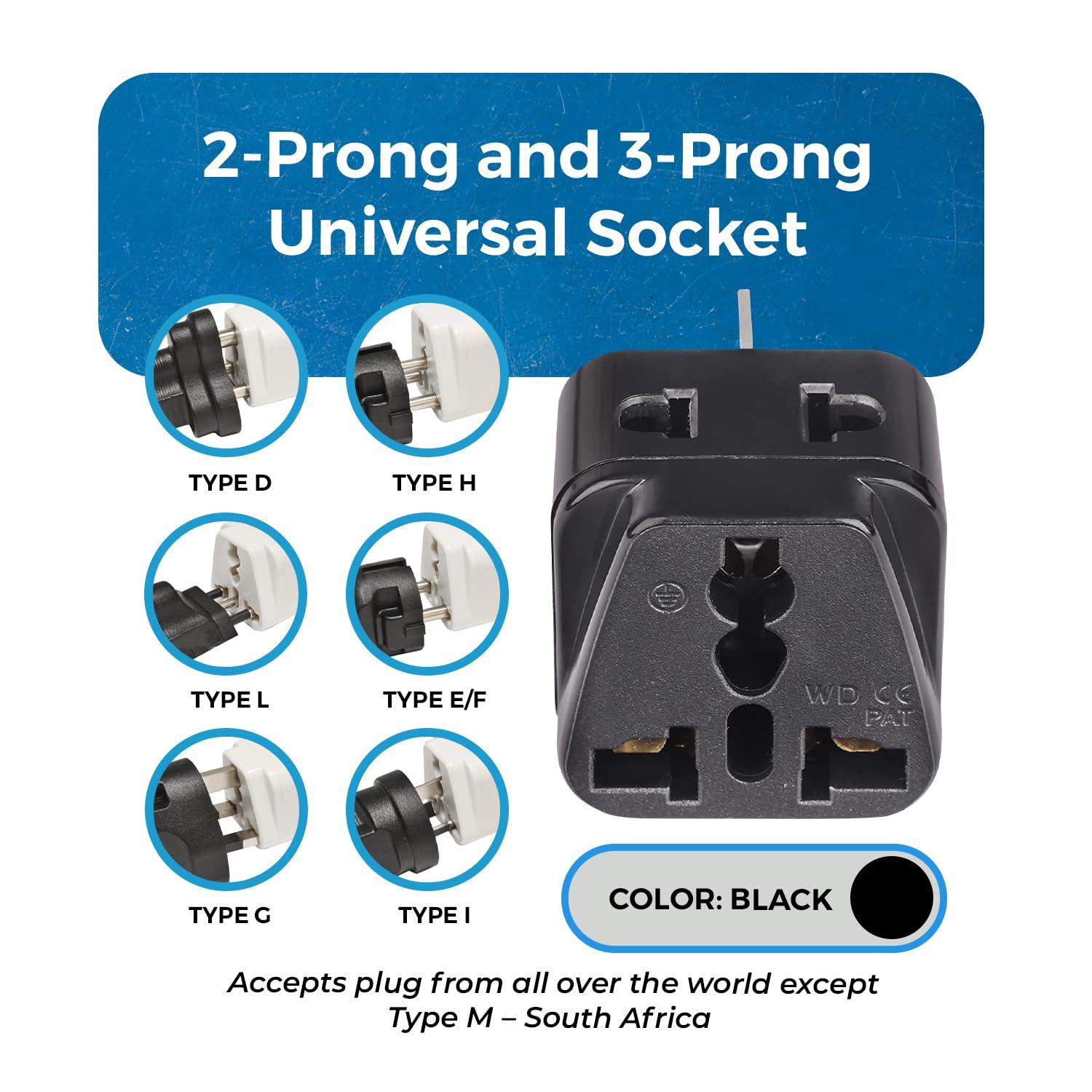 OREI OREI Australia, New Zealand, China Power Plug Adapter 2-in-1 AU Travel Adapter with Universal Socket & USA Outlet Type I 2 Pack