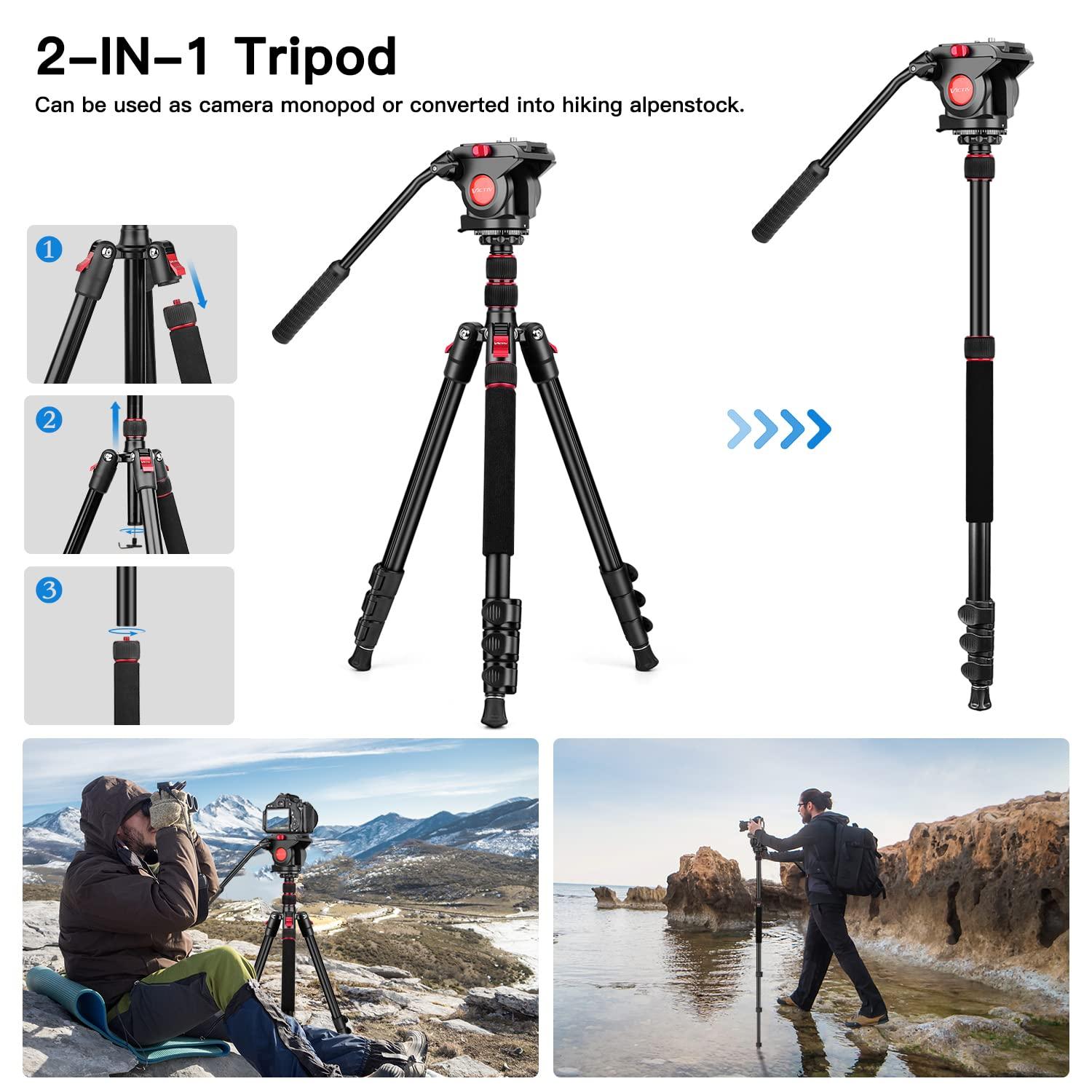 Victiv Tripod Camera Tripod, 72" Video Tripod with Fluid Head, Aluminum Heavy Duty Tripod with Carry Bag, Professional Camera Tripods & Monopods, Compatible with Video Camera, DSLR, Camcorder