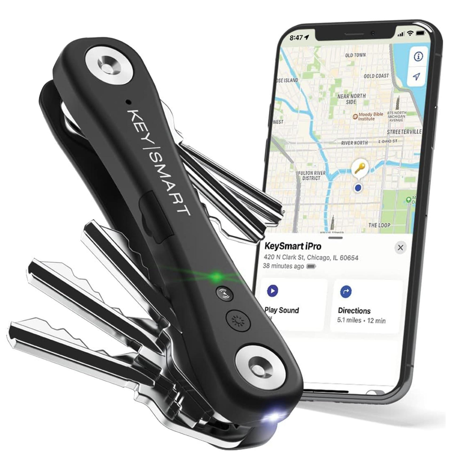 KEY SMART KeySmart iPro Smart Key Tracker - Apple Find My App Compatible, Find Your Lost Keys Key Organizer Keychain Holder, Compact Trackable Key Chain Keyholder, LED Flashlight (up to 14 Keys, Black)