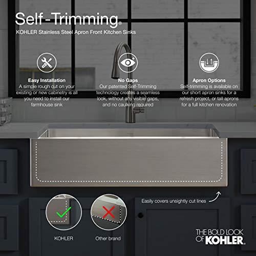Kohler KOHLER Vault 30" Single Bowl 18-Gauge Stainless Steel Farmhouse Apron Front Kitchen Sink with Three Faucet Holes Top Mount Installation K-3935-3-NA
